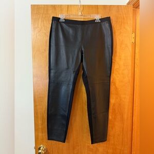 Eileen Fisher Pants Viscose Stretch Ponte With Leather Black Leggings Petite PL